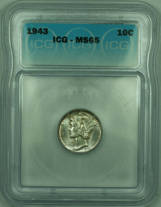 1943 Silver Mercury Dime 10c ICG MS-65 Lightly Toned