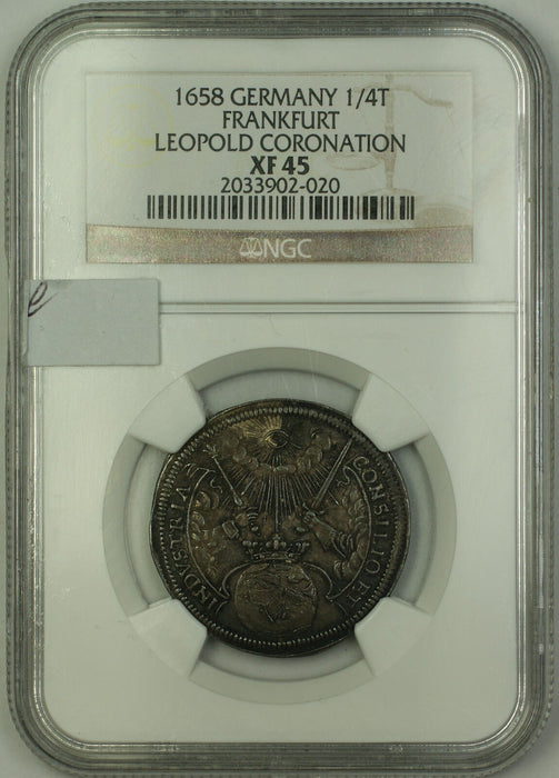 1658 Germany Frankfurt 1/4 Thaler Coin Leopold Coronation NGC XF-45