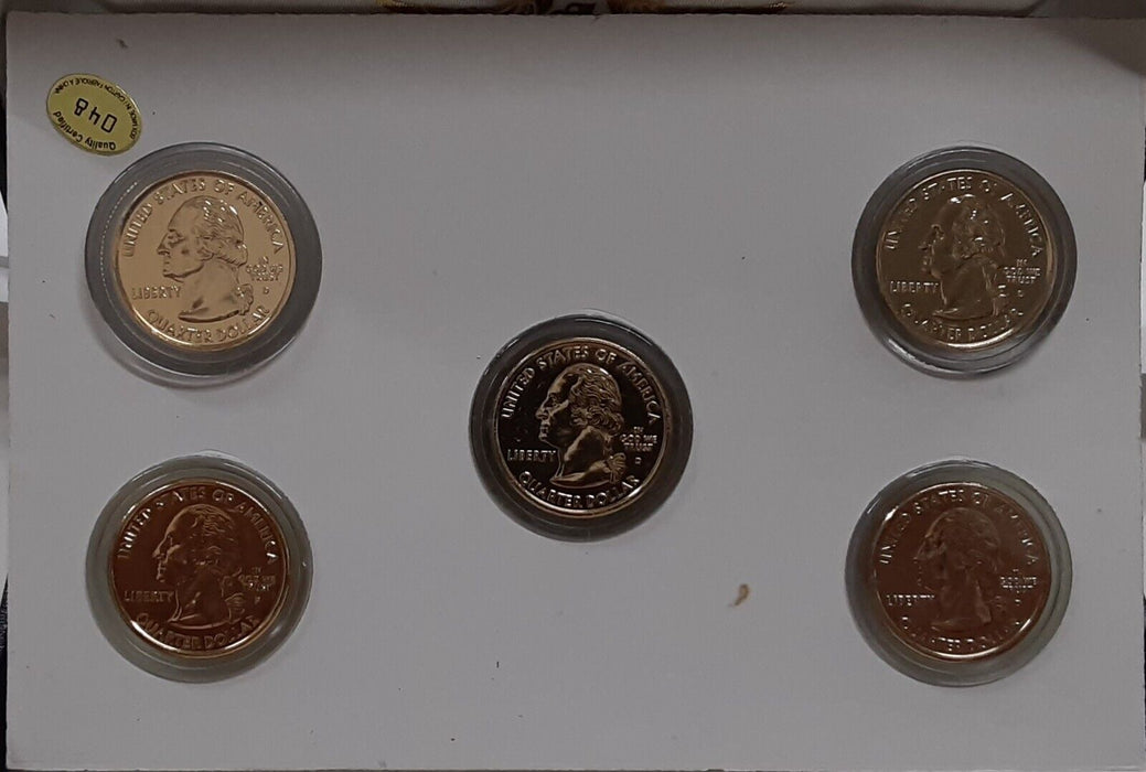 2001 P&D Statehood Quarter 5 Coin Set Gold Plated in Case