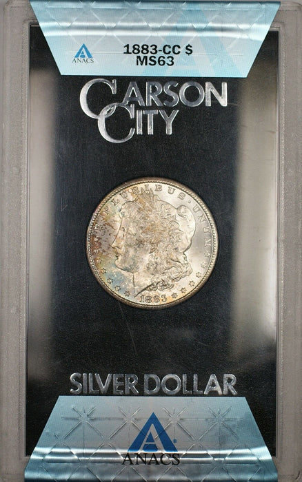 1883-CC GSA Hoard Morgan Silver Dollar Coin ANACS MS-63 Toned w Box & COA (1M)