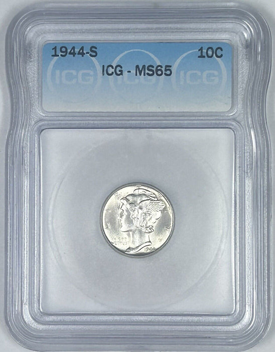 1944-S Mercury Silver Dime 10c Coin ICG MS 65 (Near FB) (54) R