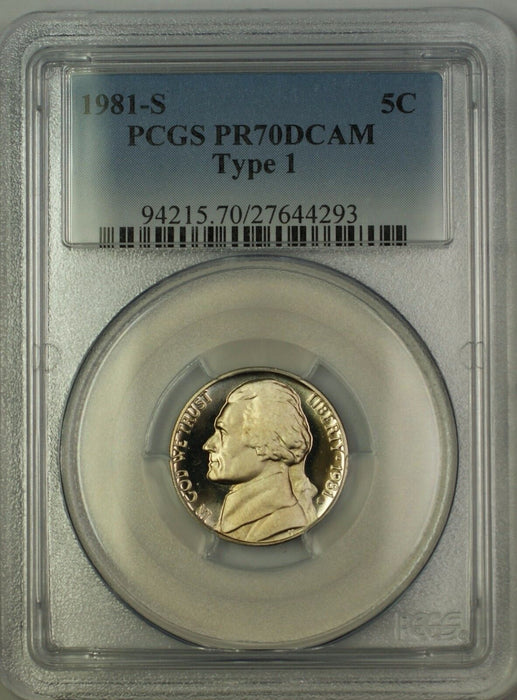 1981-S Type 1 Proof Jefferson Nickel 5c Coin PCGS PR-70 Deep Cameo *PERFECT GEM*
