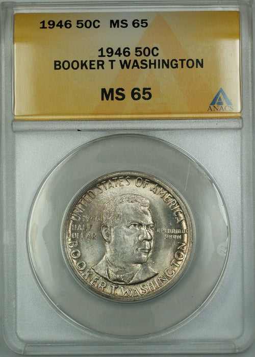 1946 Booker T Washington Silver Commemorative 50c Coin ANACS MS-65 Lightly Toned