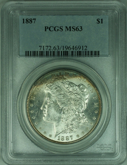 1887 Morgan Silver Dollar Coin $1 PCGS MS63 Lightly Toned (32 F)