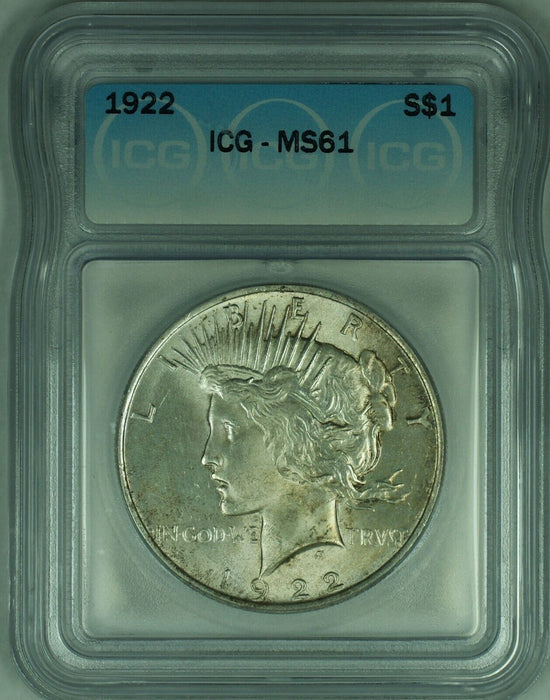 1922 Peace Silver Dollar Toned $1 Coin ICG MS 61 (16)