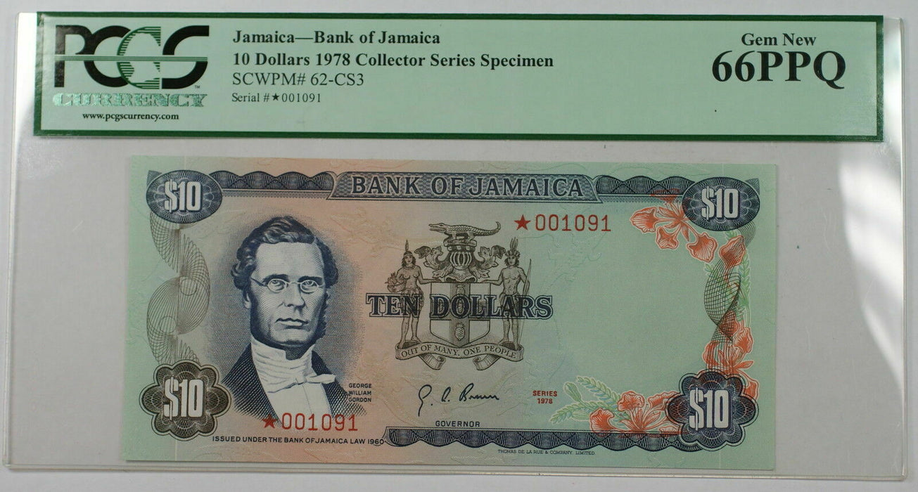 1978 Bank of Jamaica $10 Dollar Specimen Note SCWPM# 62-CS3 PCGS 66 PPQ Gem New