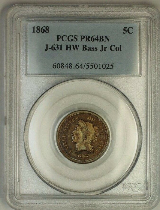 1868 Nickel Pattern Proof 5c Coin PCGS PR-64 BN J-631 HW Bass Jr. Judd WW