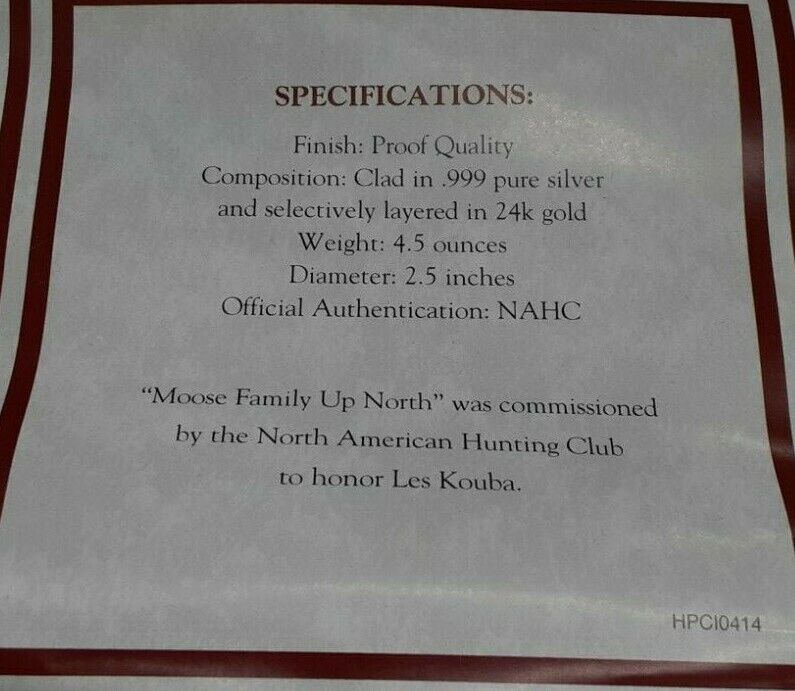 North American Hunting Club/Les Kouba Tribute Silver Plated Medal  Case w/COA