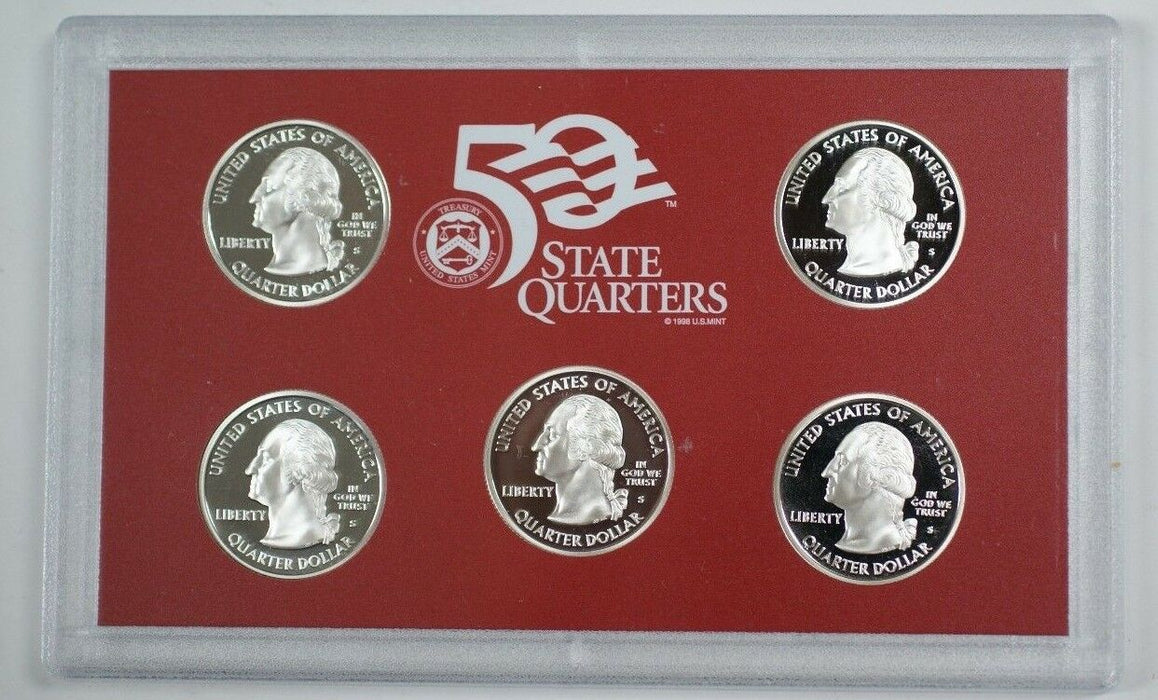 2008 US Mint SILVER Proof State Quarters Set 5 Gem Coins w/ Box & COA
