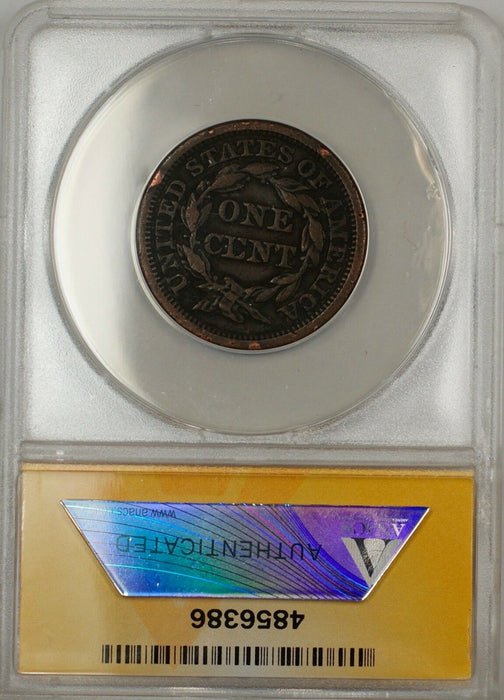 1848 Large Cent 1c Coin ANACS VF 30 Details Rim Bumps (C)