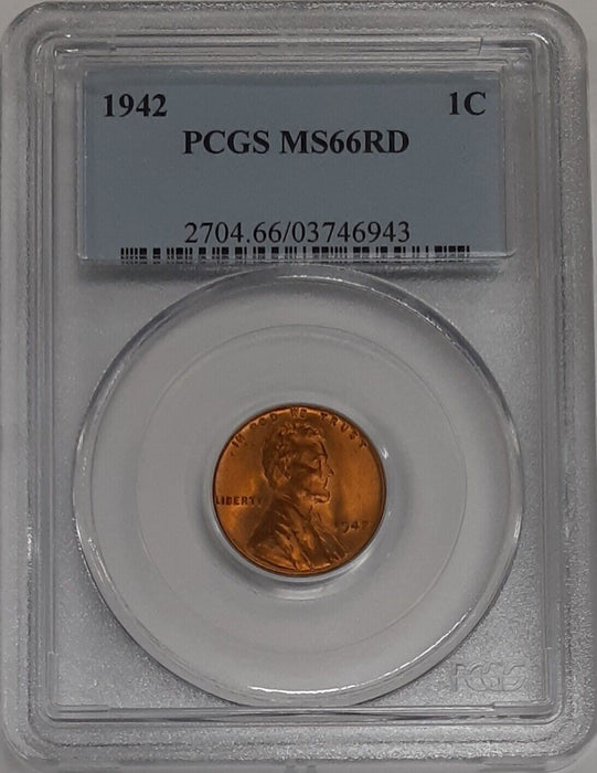 1942 Lincoln Wheat Cent 1c PCGS MS-66 RD