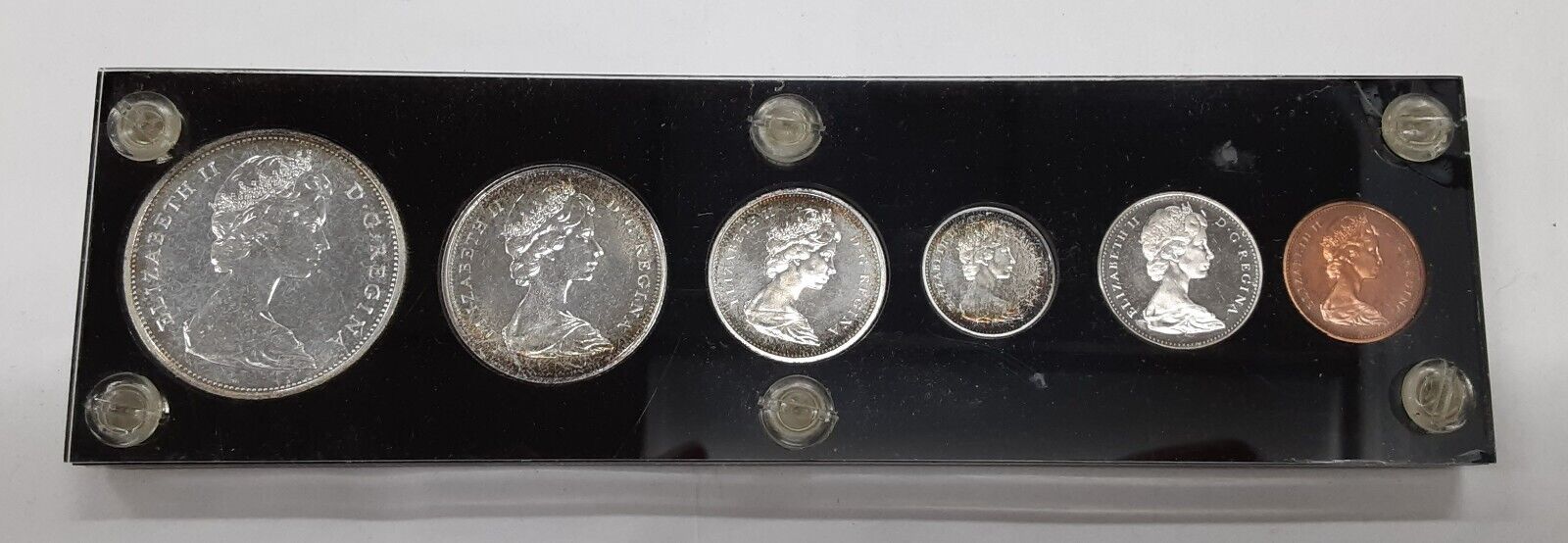 1965 Canada 6 Coin Mint Set Queen Elizabeth II BU in Black Acrylic Holder