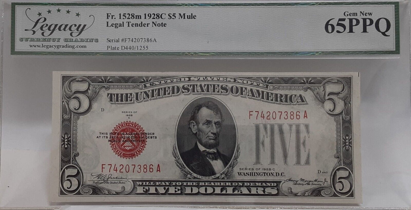 1928-C $5 Legal Tender Note Fr. 1528 Legacy Very Ch New 65 PPQ Not a Mule   C