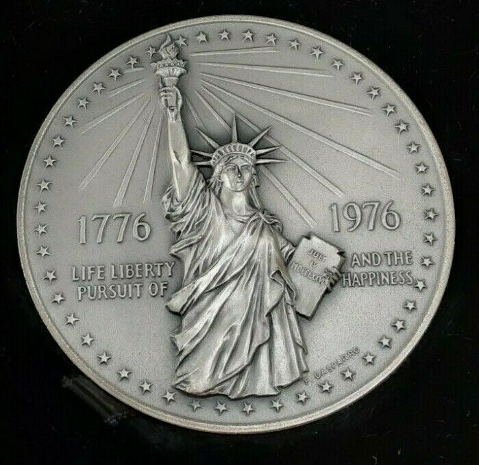 1976 Statue of Liberty Large 75mm Silver Bicentennial Medal with Box
