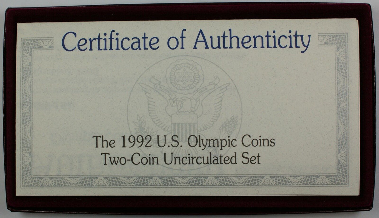 1992 US Olympic Commemorative Two-Coin UNC Set, W/ Half Dollar & Silver Dollar