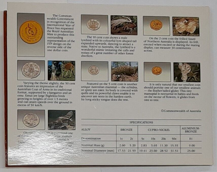 1986 Australian Mint Set 7 UNC Coins in Royal Australian Mint Sleeve