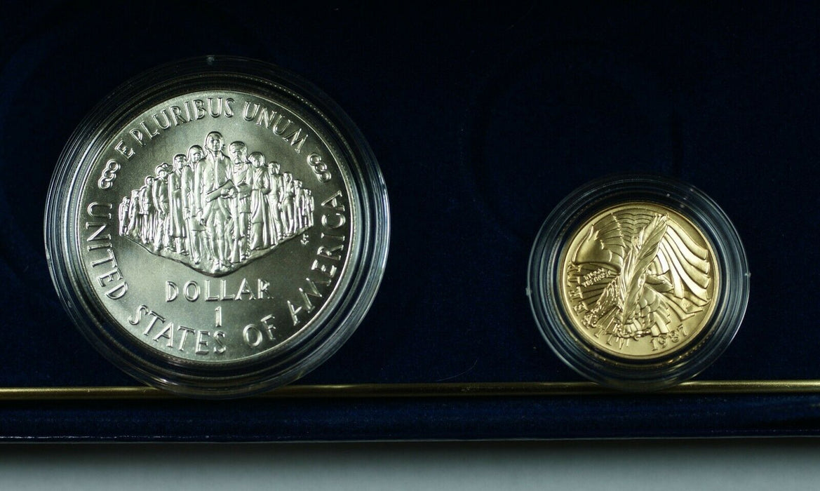 1987 U.S. Mint Constitution $1 Silver & $5 Gold UNC Coin Set- w/Box & COA