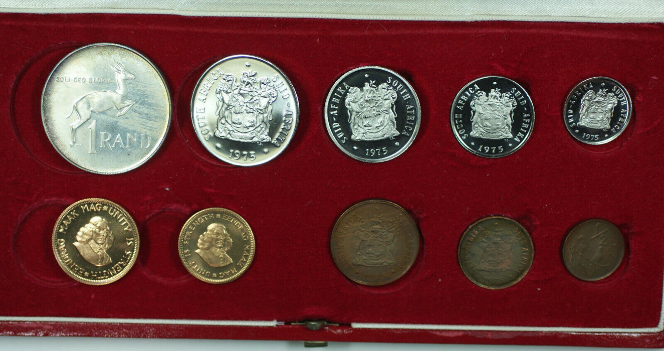 1975 South Africa 10 Coin Proof Set w/ Gold & Silver Rands in Mint Box
