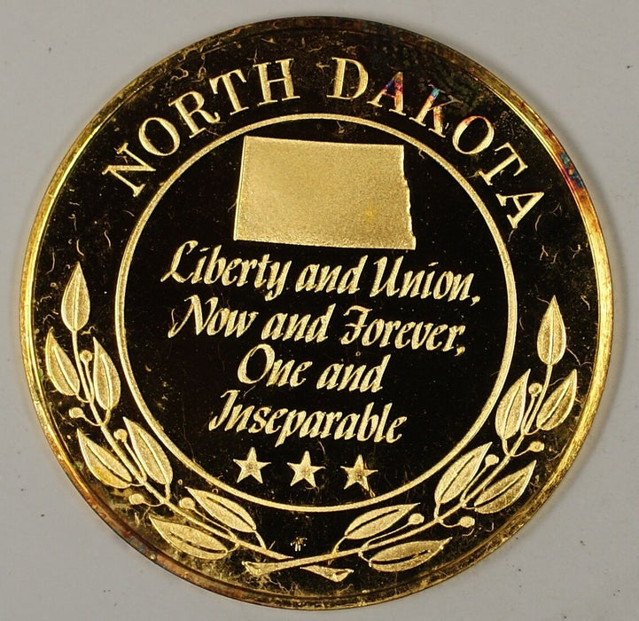 Gold Plated Sterling Silver Proof Medal North Dakota Liberty & Union in Case
