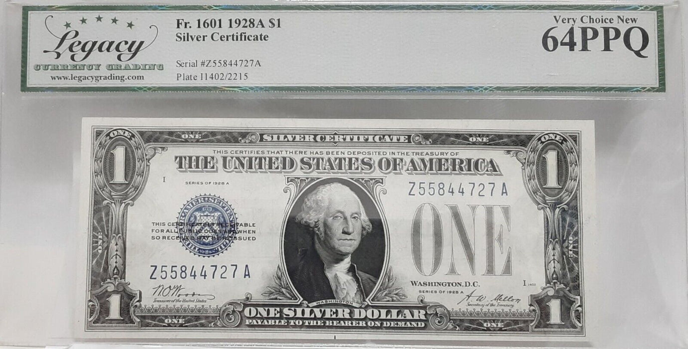 1928-A $1 Silver Certificate FR# 1601 Z-A Block Legacy Very Ch New 64PPQ   J