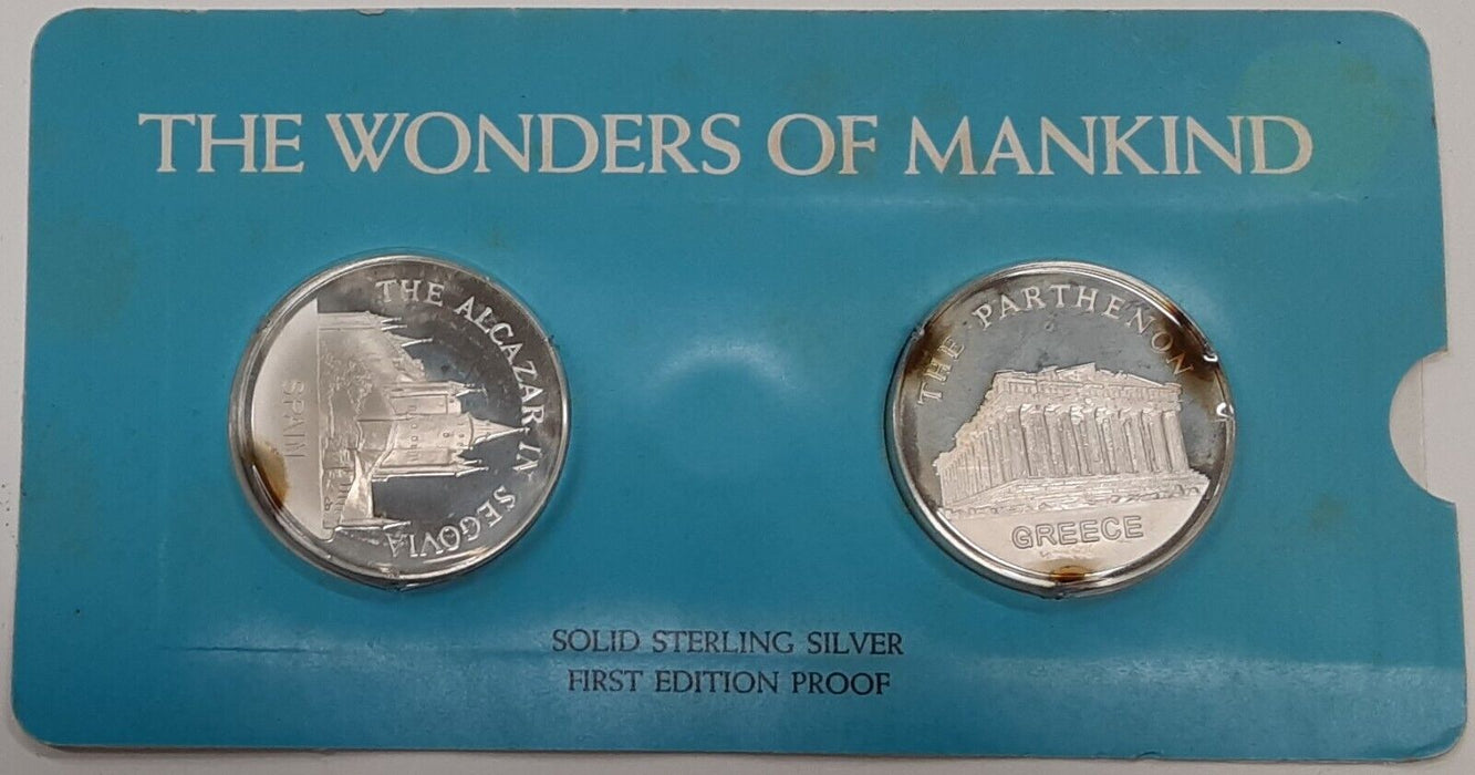 1972 Wonders/Mankind Silver 2 Medal Set Franklin Mint   Spain/Greece