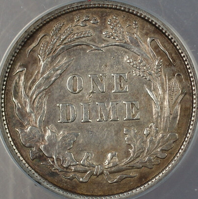 1898 Barber Silver Dime 10c, ANACS AU-55 Details, Damaged - Cleaned