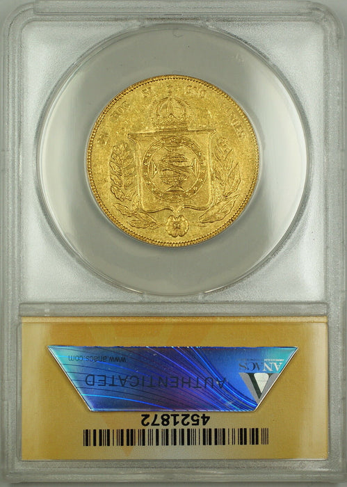 1856 Brazil 20,000 Reis Gold Coin ANACS AU-50 (A)