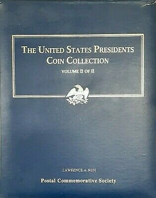 Two Volumes US Presidential Coin Collection BU $1 with Bio & 2 Stamps Complete