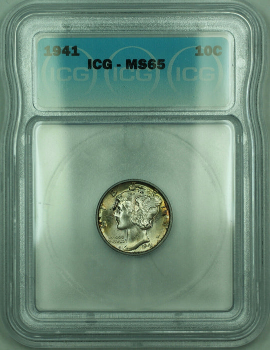 1941 Mercury Silver Dime 10c Coin ICG MS-65 Toned (U)