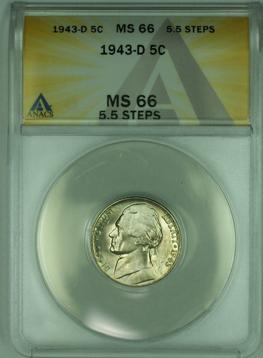 1943-D Jefferson Silver Nickel 5C ANACS MS 66 5.5 Steps (51)