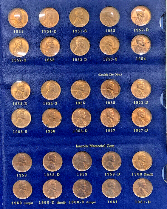 1909-1970 Lincoln Wheat Cent Almost Complete Set-Whitman Deluxe Album (A)