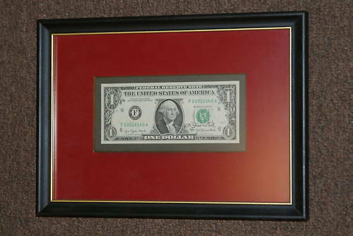 Beautifully Framed Series 1977 Autographed $1 Bill