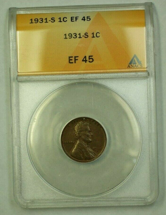 1931-S Lincoln Wheat Cent 1c ANACS EF-45 (N) (WW)