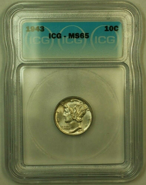 1943 Silver Mercury Dime 10c Coin ICG MS-65 R