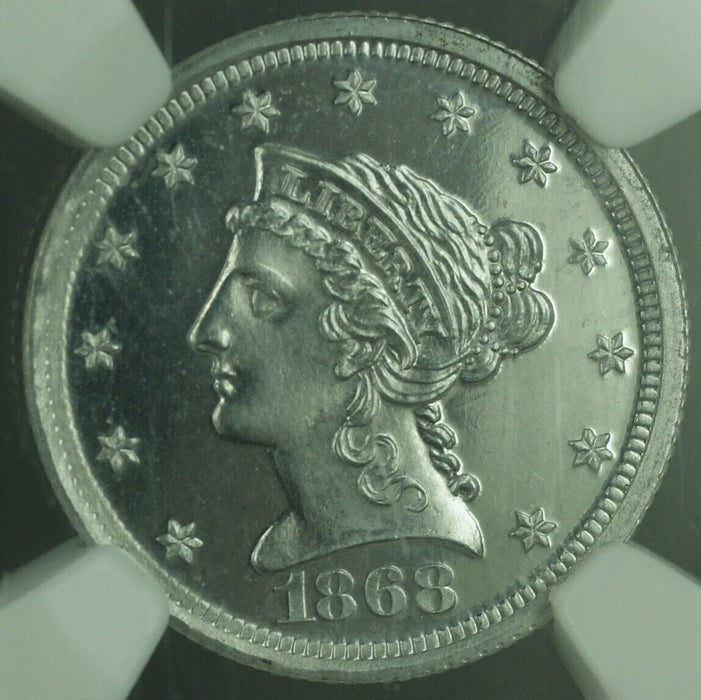 1868 Proof $2.50 Quarter Eagle Gold Coin Aluminum Pattern J-654 NGC PF-65 CAM WW