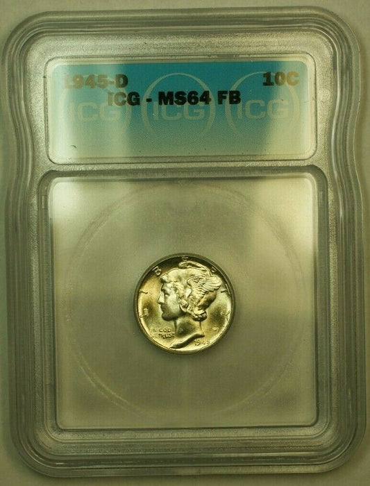 1945-D Silver Mercury Dime 10c Coin ICG MS-64 FB FSB D