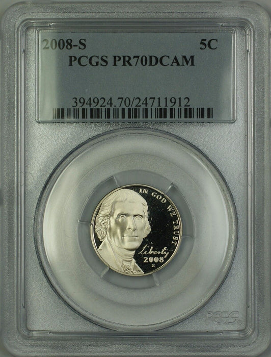 2008-S Proof Jefferson Nickel 5c PCGS PR-70 Deep Cameo *PERFECT COIN*