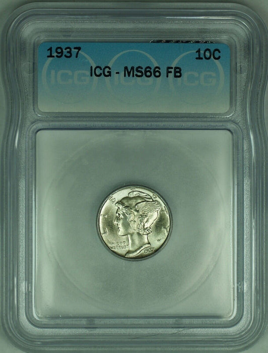 1937 Mercury Silver Dime 10c Coin ICG MS-66 (Full Split Bands) (53L)