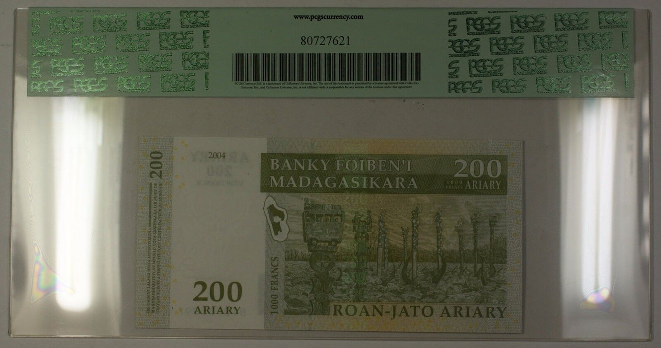 2004 Madagascar 200 Ariary 1000 Francs Note SCWPM# 87b PCGS Superb GEM 68 PPQ