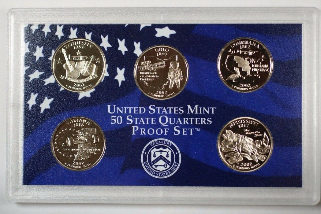 2002 United States State Quarters Proof Set 5 Gem Coins W/ Box and COA
