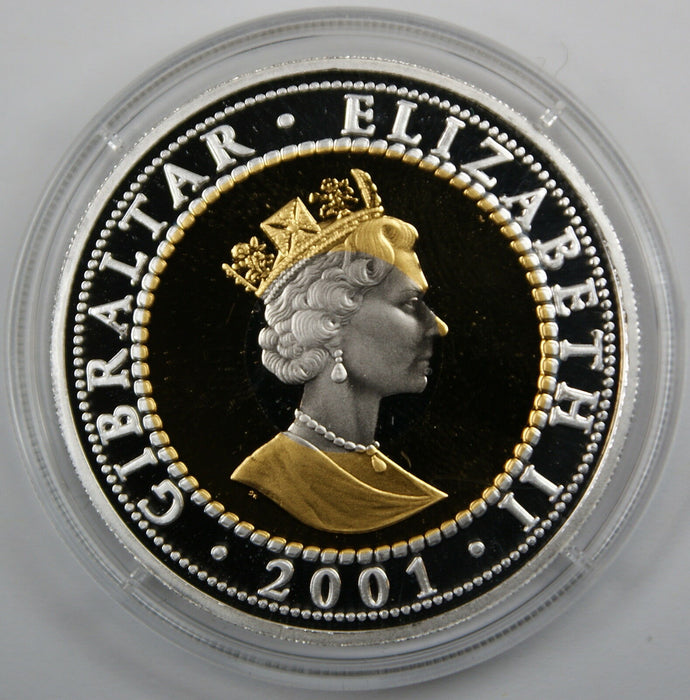 2001 Gibraltar Tri-Metallic 1 Crown Coin Gold Silver Platinum Tri-metal