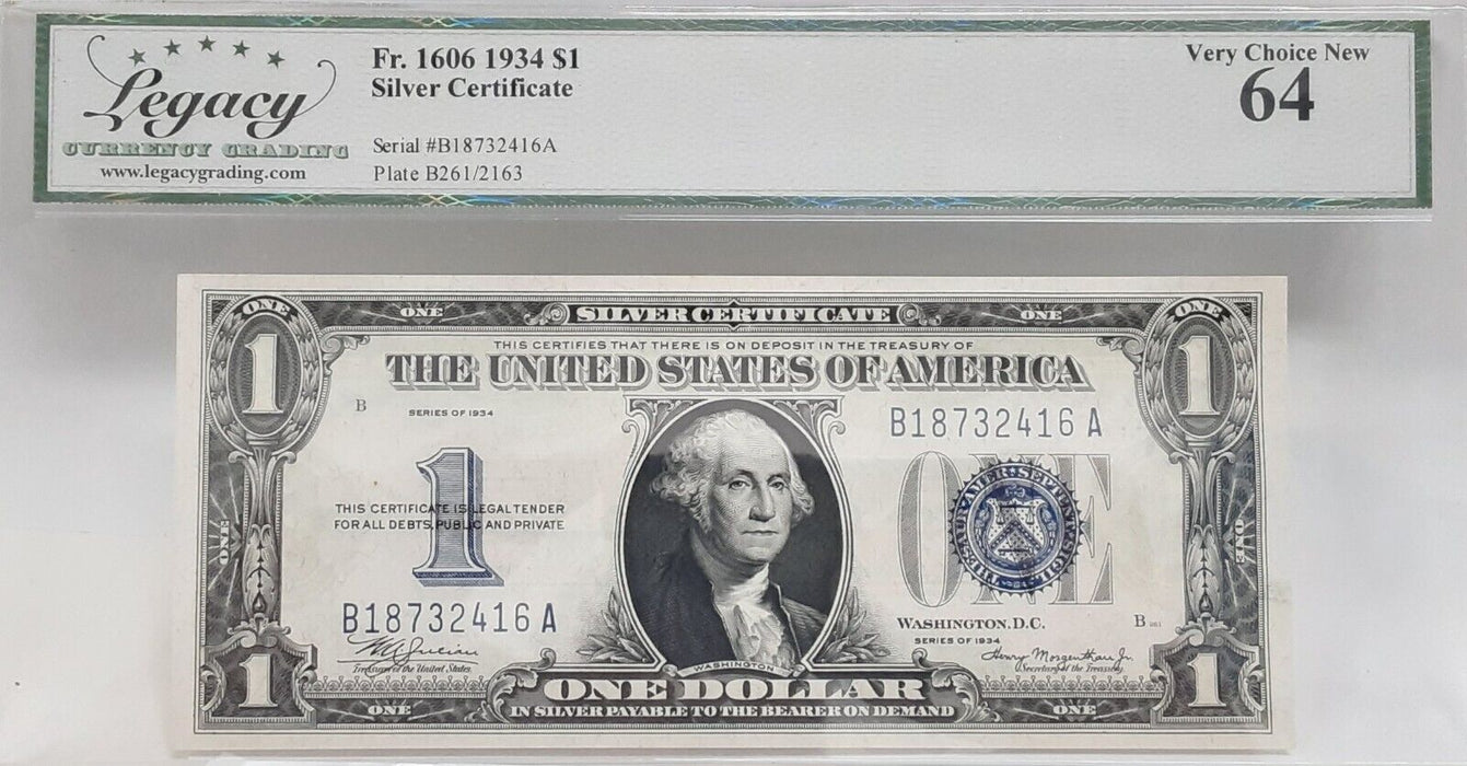 1934 $1 Silver Certificate FR#1606 (BA Block) Legacy Very Choice New 64