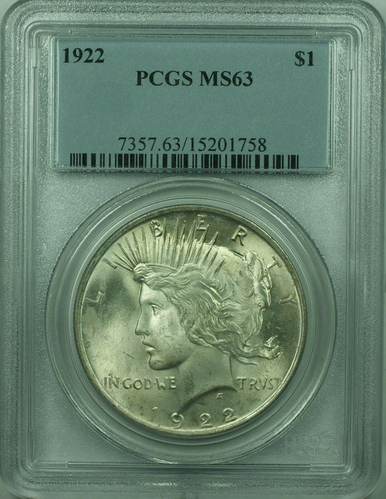 1922 Peace Silver Dollar $1 Coin PCGS MS-63 (36) C