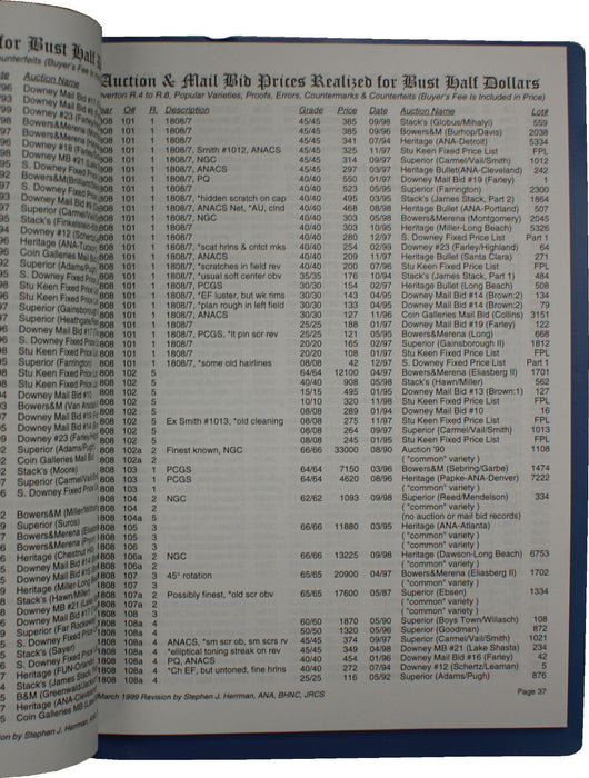 March 1999 #14 S. J. Herrman Auction & Mail Bid Prices Realized for Bust Halves