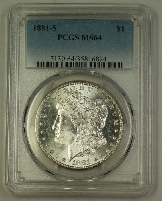 1881-S US Morgan Silver Dollar $1 Coin PCGS MS-64 Better (E) 12