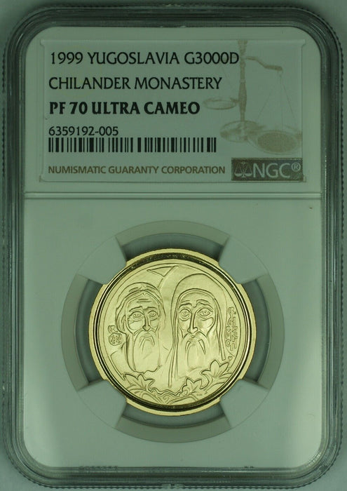 1998 Yugoslavia Gold 3000 Dinara Coin - Chilander Monastery  NGC PF-70UCAM