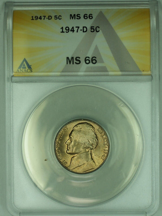 1947-D Jefferson Nickel Toned 5C ANACS MS 66 (51)