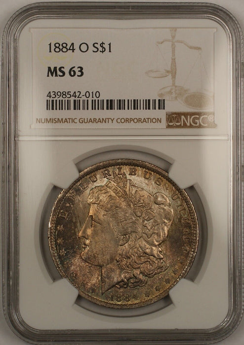 1884-O Morgan Silver Dollar $1 Coin NGC MS-63 Nicely Toned (13b)