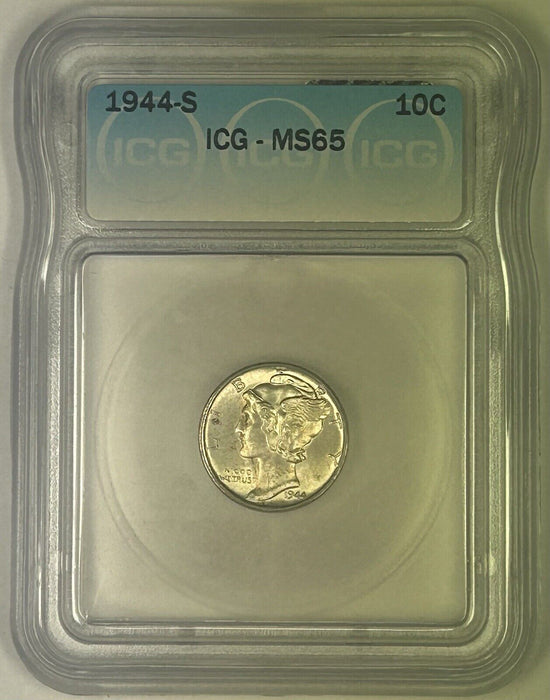 1944-S Mercury Silver Dime 10c Coin ICG MS 65 (Near FB) (54) G