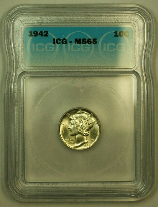 1942 Silver Mercury Dime 10c Coin ICG MS-65 I